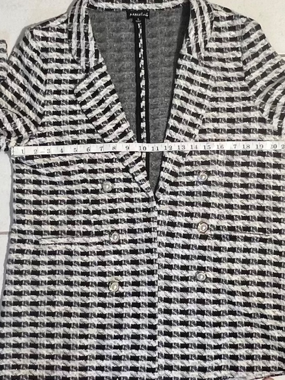 Messini Metallic Tweed Open Double Breasted Black/White Houndstooth Sz.L Jacket - Picture 12 of 15